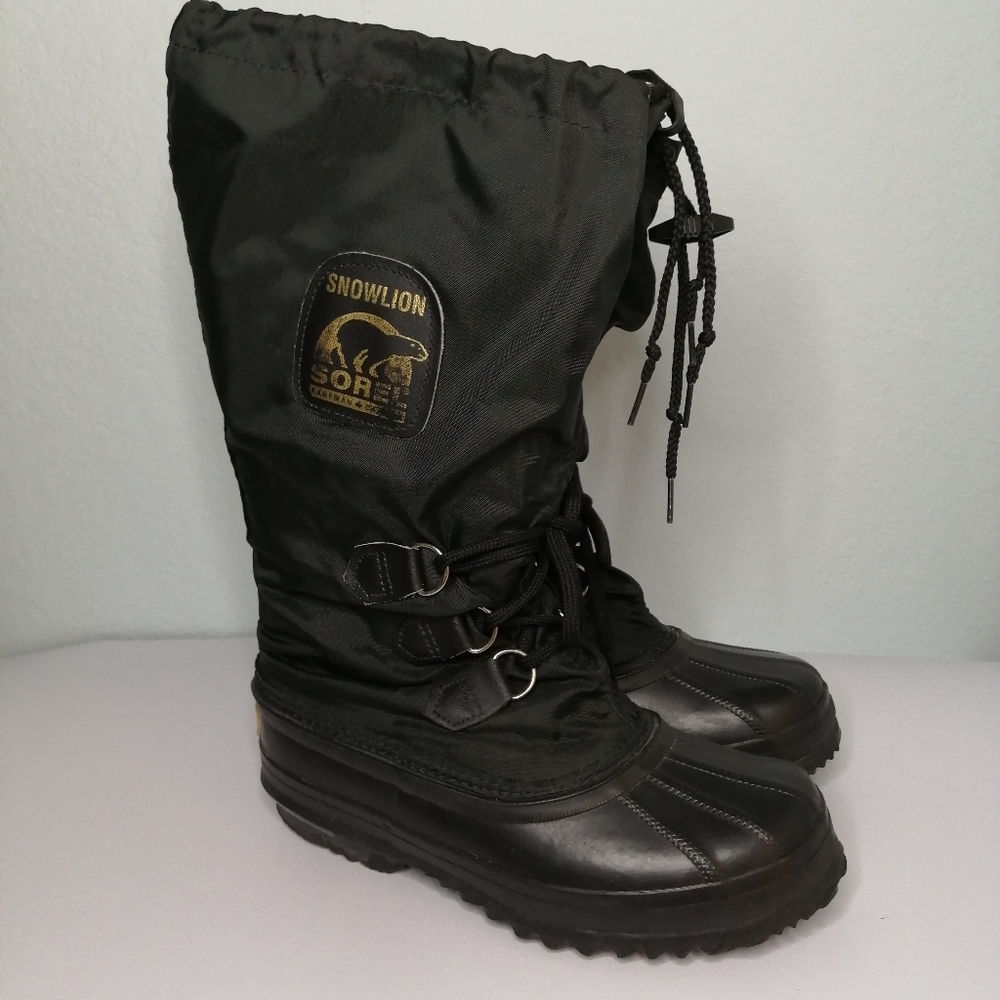 Sorel Handcrafted Natural Rubber Snowlion Tall Duck Boots Black - Size 6